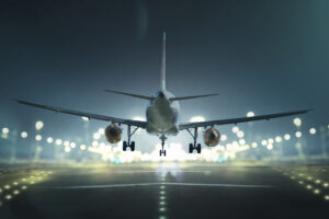 Airplane landing in the night